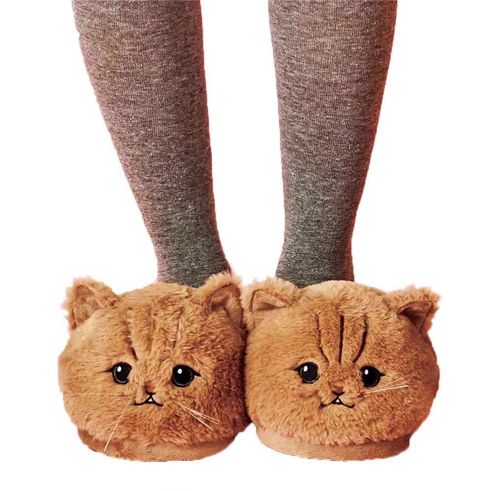 round eyes Millffy Cute Unisex Kids Girls 3D Big Head Realistic Kitty Cat Womens Plush Fuzzy Slippers Ladies home Slippers - Цвет: round eyes