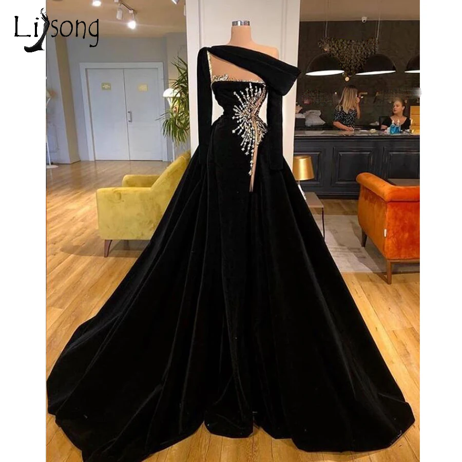 Винтажное Черное вечернее платье-Русалка С Блестящими Золотыми блестками и
