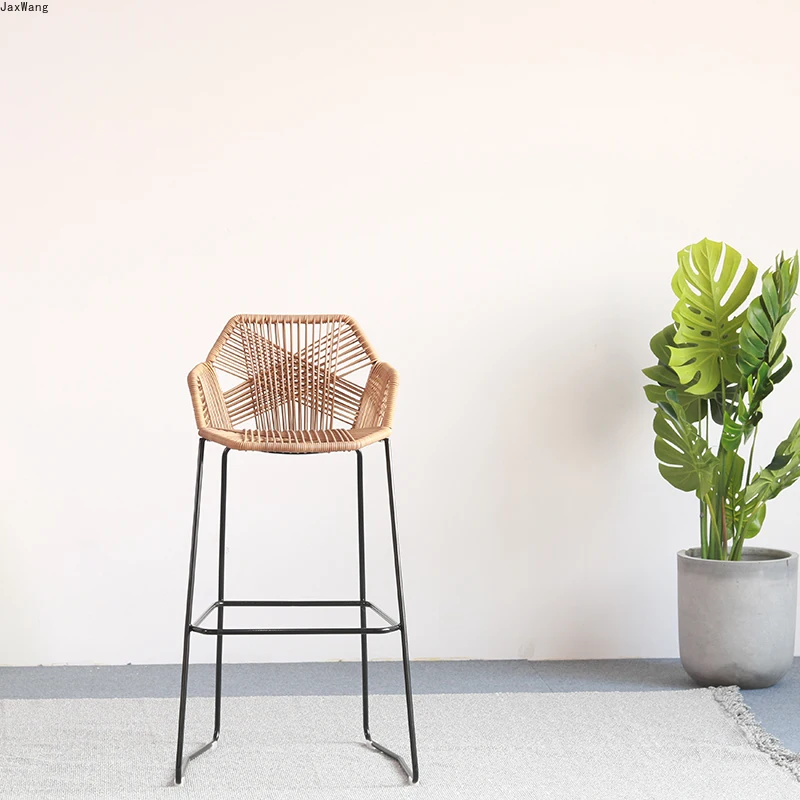 Nordic Bar Stool simple Modern High Feet Stool Rattan Chair Leisure Backrest Simple Household Bar Chair Creative Stools