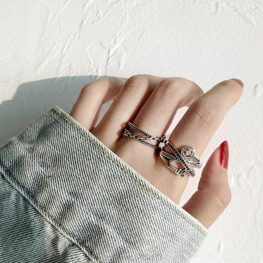 ins wind 925 silver rings for women punk fashion personality hipster trendy retro korean simple cold opening ring jewelry | Украшения и