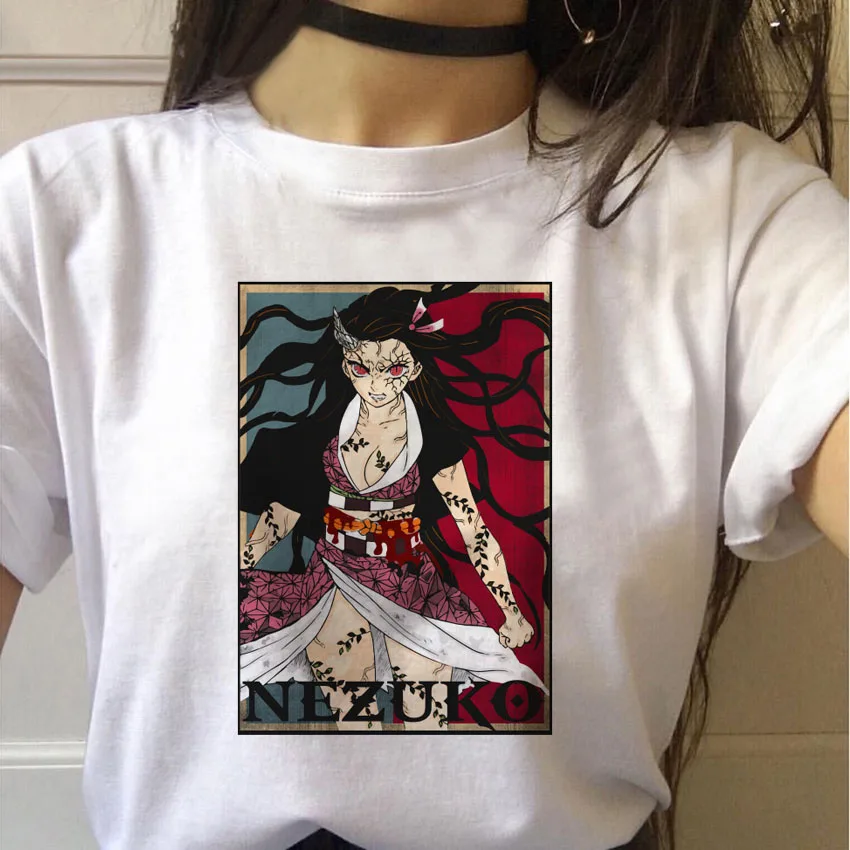 90s Забавный короткая футболка с героями из японского аниме Kimetsu без Yaiba для женщин