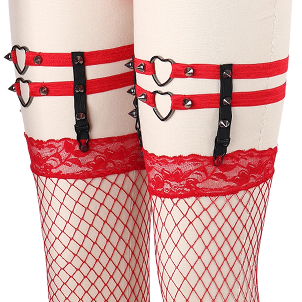 Punk Rave Garters Elastic Body Harness Red Goth Sexy Lingerie Stockings Garter Belt Women Bondage Suspender Leg Harness