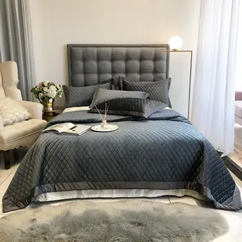 

42 European bed cover Quilting Bedsheet Velvet Stitching Bedlinens Coverlet 3pcs Bedspread Set Pillowcases
