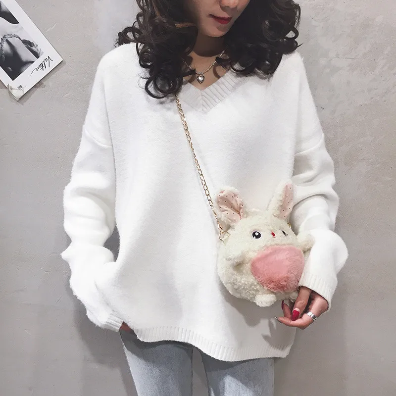 Cute Lamb Sheep Bunny Rabbit Plush Backpack Toys Crossbody Bag Shoulder Bags Soft Stuffed Animals Dolls Kids Girls Gift (4)