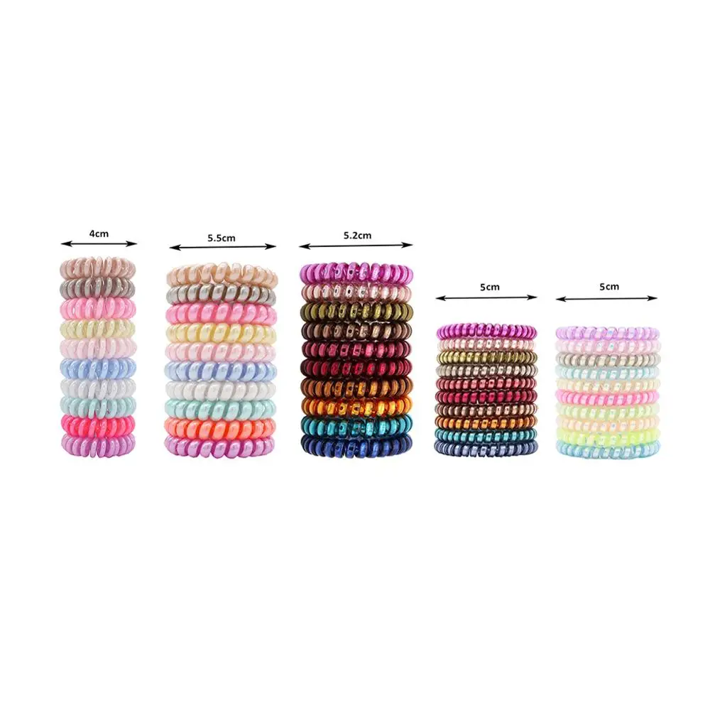 10pcs Top Fashion Ice Cream Colorful Spiral Spin Screw Telephone Wire Hair Ties Pearly Premium Plastic Rubbers Ponytails