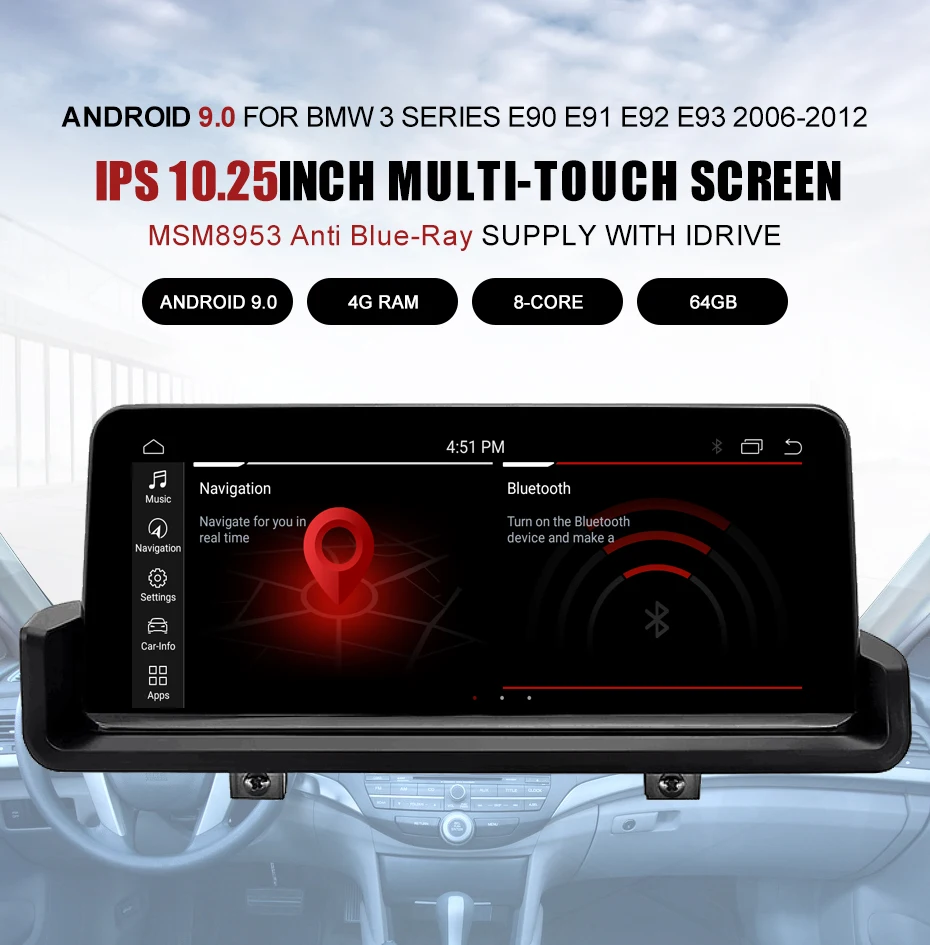 Flash Deal KANOR 10.25inch 4G+64G Android 9.0 car multimedia player gps navigation for BMW 3 Series E90 E91 E92 E93 With iDrive 1
