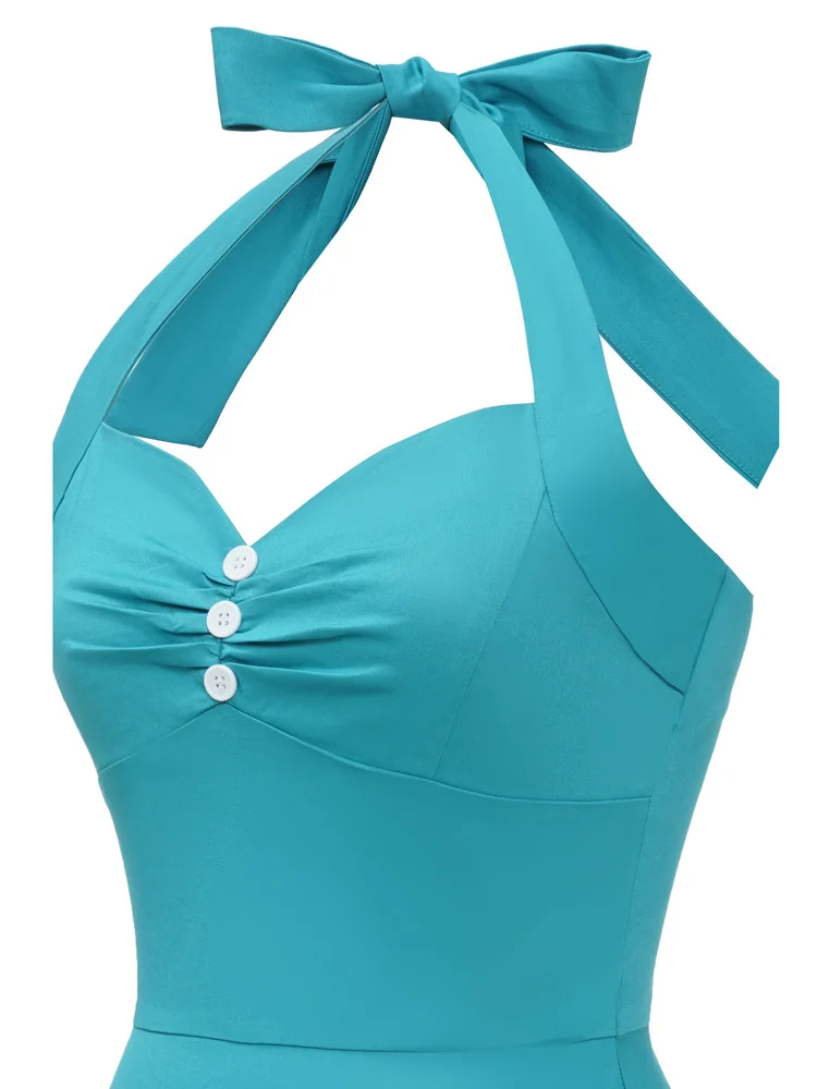 Tonval Turquoise Buttons Halter Sexy Party Backless Lace-Up Corset Dress  Women 50s Style Vintage Robes Summer Swing Dresses - AliExpress 200000345