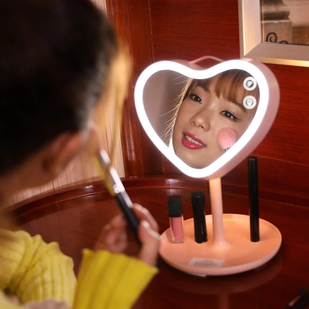 Горячие портативные женщины Любовь Сердце светодиодный свет макияж зеркало косметическое увеличительное очки