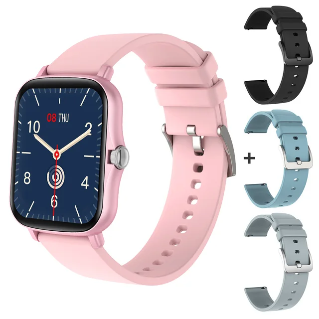 COLMI P8 Plus 1.69 inch 2021 Smart Watch Men Full Touch Fitness Tracker IP67 waterproof Women GTS 2 Smartwatch for Xiaomi phone Pink with 3 straps