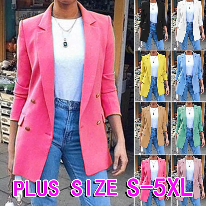 Long Sleeve Solid Color Turn-down Collar Coat Lady Business Jacket Suit Coat Slim Top Women blazers OL Cardigan