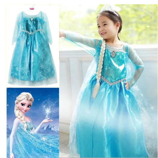 New Girls Anna Elsa Princess Dress Up Fancy Costume Party Cosplay Clothes Stage Dress 3-8Y Party Gown Tulle Dresses For Girls