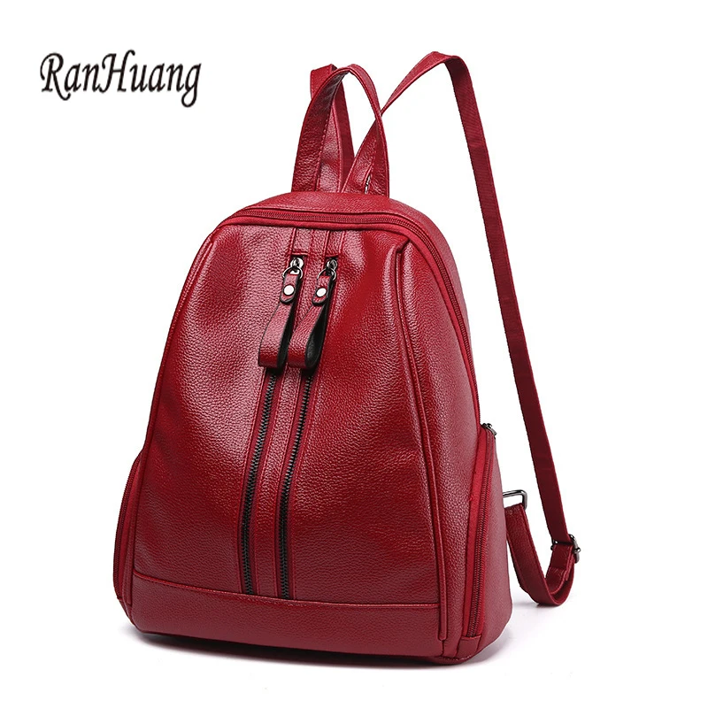 RanHuang, новинка 2019, Женский Повседневный Рюкзак из искусственной кожи, рюкзак с двойной молнией, школьные сумки для девочек-подростков