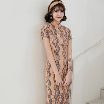 

Chinese Women Long Qipao Vintage Dress Elegant Lace Cheongsam Classic Traditional Sexy Tight Hight Split Vestidos Plus Size