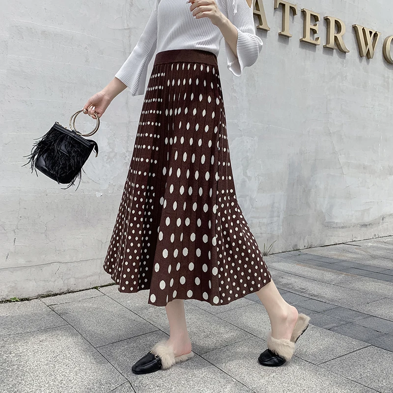 

YiLin Kay 2019Autumn Winter Top Womens Wool Skirt Fashion Classical Polka Dot Skirt Sexy Outside Slim Warm long skirt