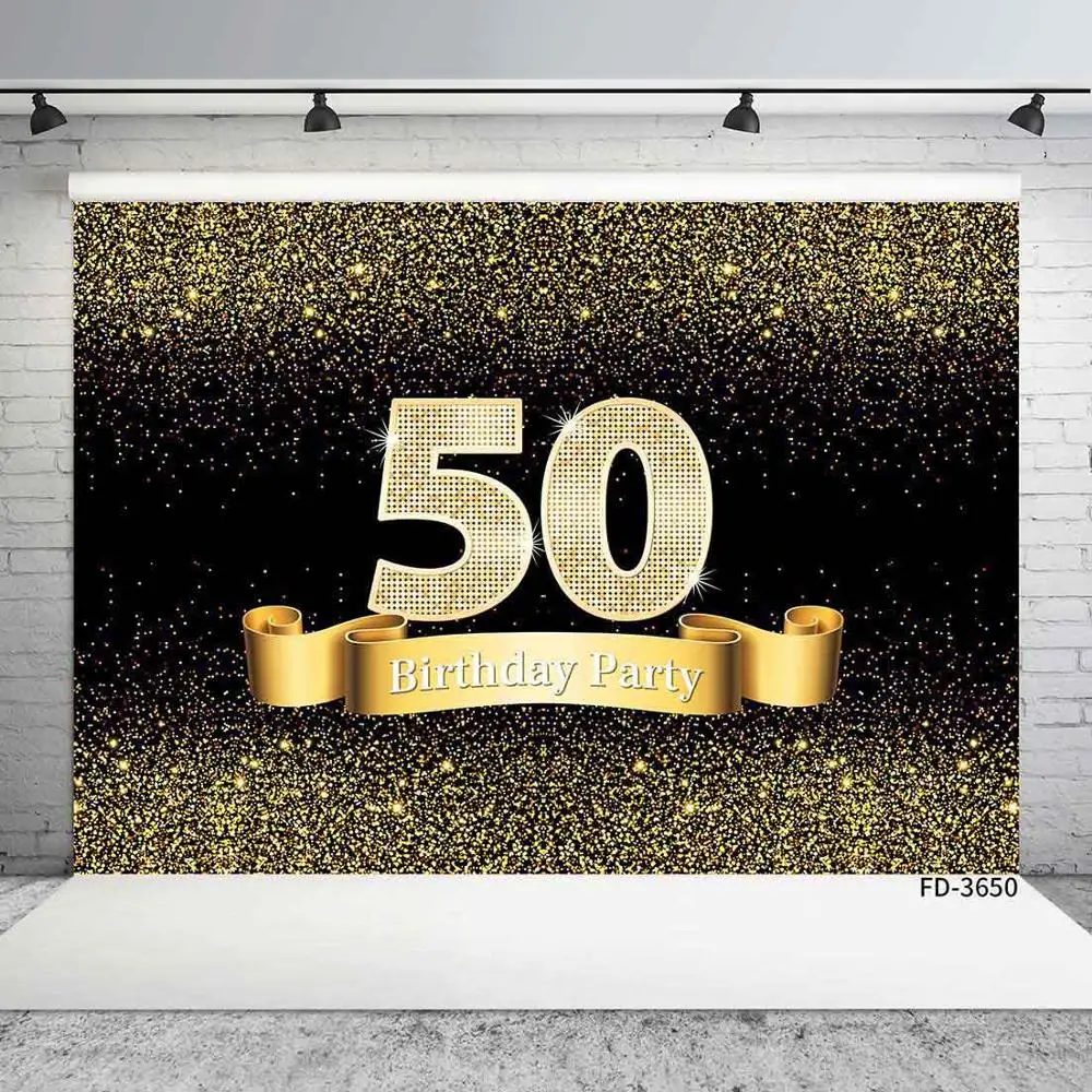 Happy 50th 40 30 25 18 Birthday Party Photo Background Props Gold Polka Dot Sequins Poster Photography Backdrops Photo Studio photo backdrop