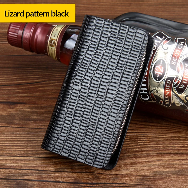 Leather Key Case Unisex Key Chain Multifunctional Storage Bag Smart Housekeeper Car Key Case Key Case Genuine Card Case New - Цвет: Lizard pattern black