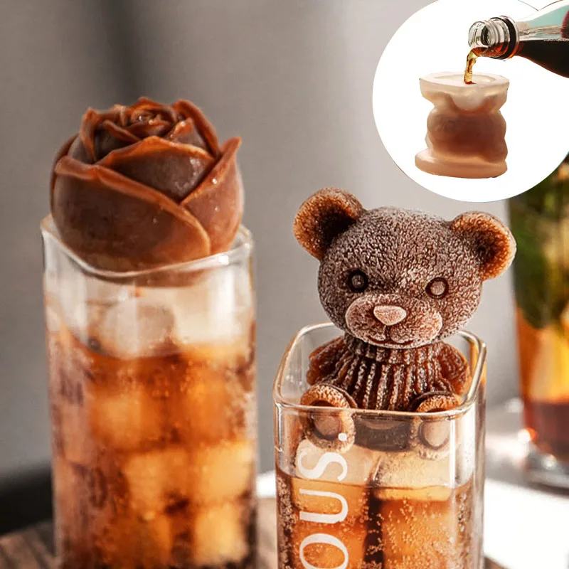 Silicone Teddy Bear Ice Cube Mold  Ice Cube Mold Silicone Rose - 3d Ice  Cube Maker - Aliexpress