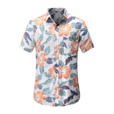 Dioufond мужская пляжная гавайская рубашка с коротким рукавом и цветочным принтом Ahola, хлопковая одежда с принтом, Повседневная приталенная Мужская рубашка на пуговицах - Цвет: JS057PR002