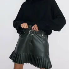 Стильная шикарная юбка из искусственной кожи, мини-юбка с поясом, модные женские плиссированные юбки с высокой талией, повседневные уличные вечерние юбки Faldas