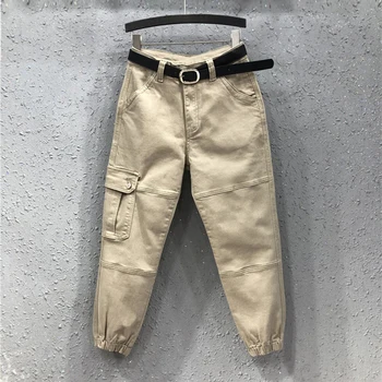 

Cargo Pants Women Loose Casual Denim Pants New 2020 Spring Summer Korean Style Vintage High Waist Ankle-length Jeans P715