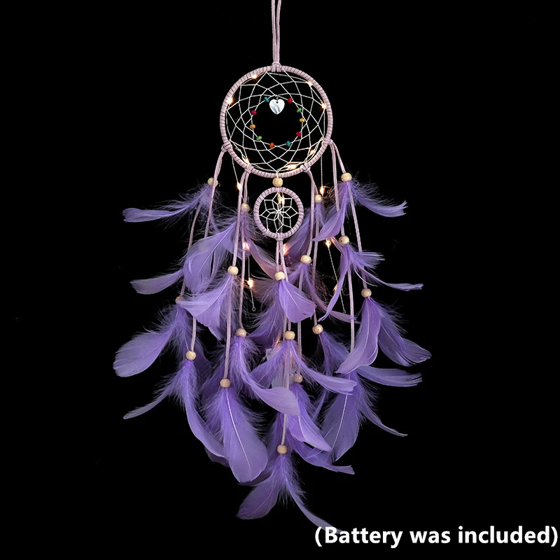 With Light Светодиодный светильник фиолетовый Ловец снов домашний декор Wind Chime Ловцы снов спальня комната балкон декоративный орнамент батарейка в комплекте - Цвет: With Light