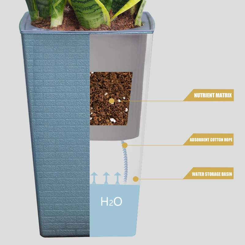 Flower Pot Plant Pot Brick Pattern Imitation Metal Plastic Square And Tall Type For Gardening Potted Plants