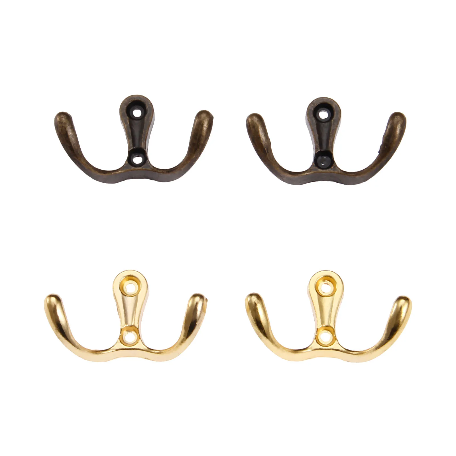 2pcs Double Head Hooks Wall Mounted Hanger w/screws Antique bronze/Gold Coat/Key/Bag/Towel/Hat Holder Bathroom Kitchen 53mmx30mm 2