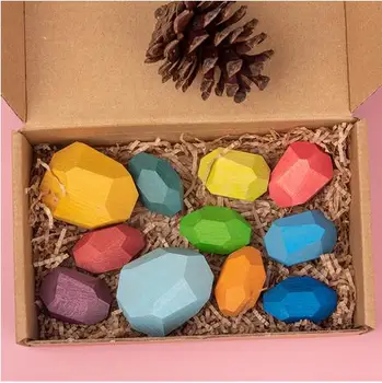 

Wooden Building Blocks Set Lightweight Natural Balancing Blocks Colored Stones Stacking Game Rock Blocks Decoration Crafts