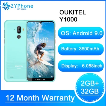 Перейти на Алиэкспресс и купить Смартфон OUKITEL Y1000, водонепроницаемый IP68, 2 ГБ + 32 ГБ, MT6580P, сканер лица, сканер отпечатка пальца, Android 9,0, мобильный телефон, 3600 мАч