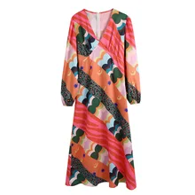 Longue robe Patchwork à imprimé africain pour femmes, ample, col en V, manches longues, tenue décontractée, automne hiver 2021 