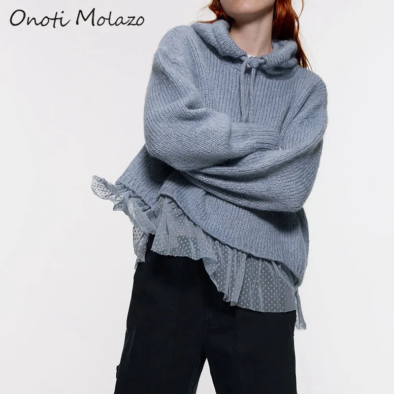 Onoti Molazo, вязаные свитера, пуловеры, женские, сетчатые, в стиле пэчворк, повседневные, одноцветные, элегантные, для девушек, шикарный свитер, женский,, зима, новинка