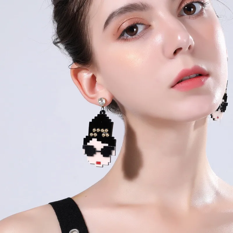 

Europe Brand Personality Dangle Earrings For Women Face Pattern Lovely Accessories Big Drop Earring Accessories From India