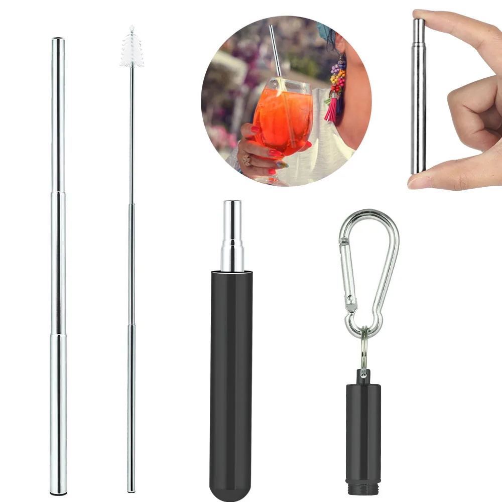 

Mini Telescopic Drinking Straw Stainless Steel Drink Straw For Travel Reusable Collapsible Metal Drinking Straw With Brush