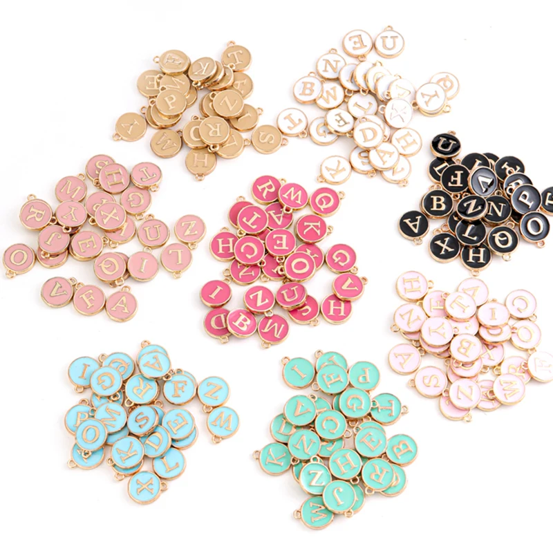 Nowy 12*14mm A-Z list Charms emalia Charms alfabet pierwsza litera ręcznie wykonany wisiorek dla Diy bransoletka tworzenia biżuterii hurtowych