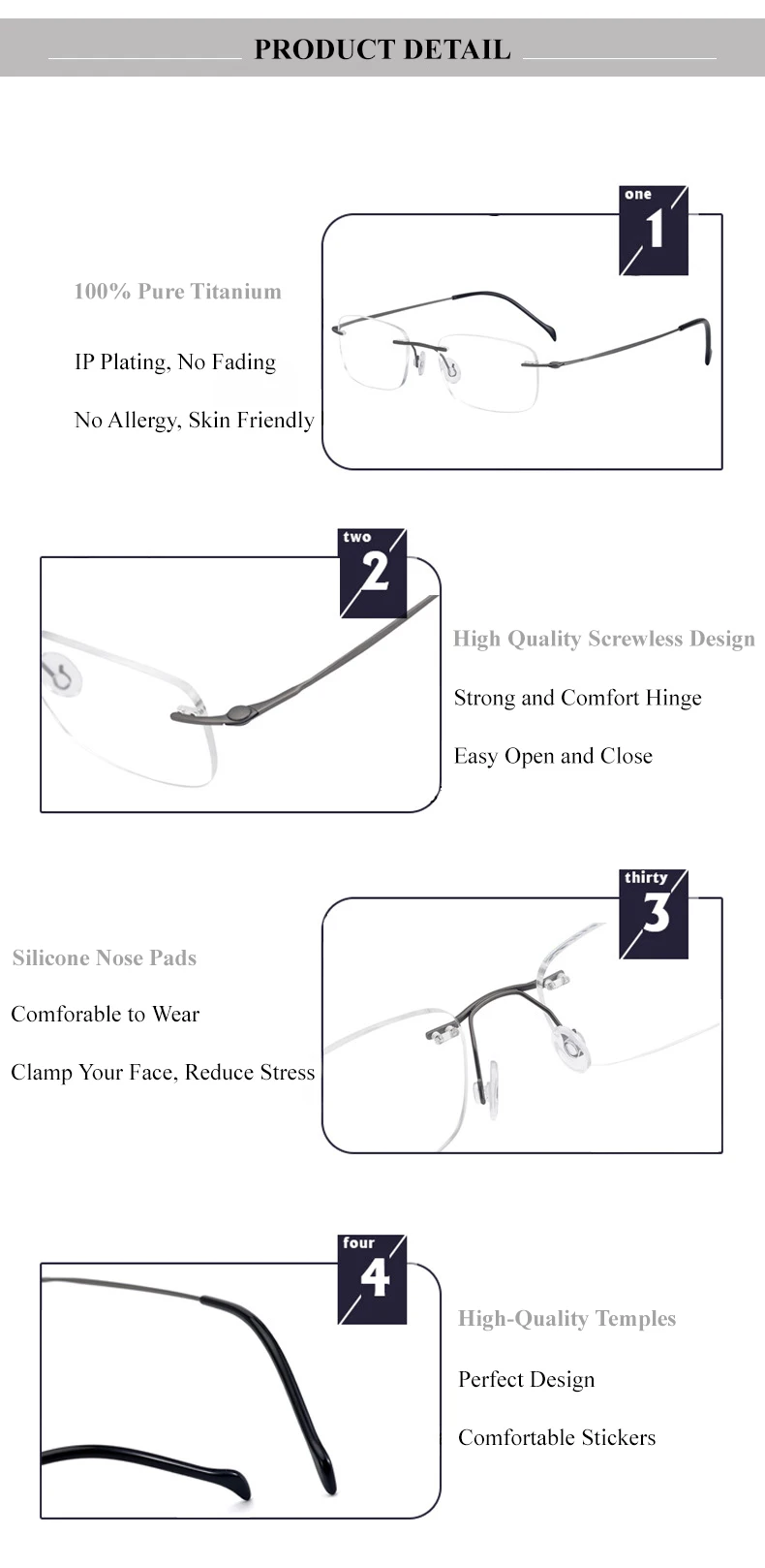 Chashma Women's Rimless Square Titanium Eyeglasses with Customization Chart