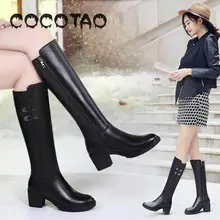 Г. Новые зимние теплые женские ботинки, нескользящая обувь с круглым носком, женские ботинки на толстом высоком каблуке