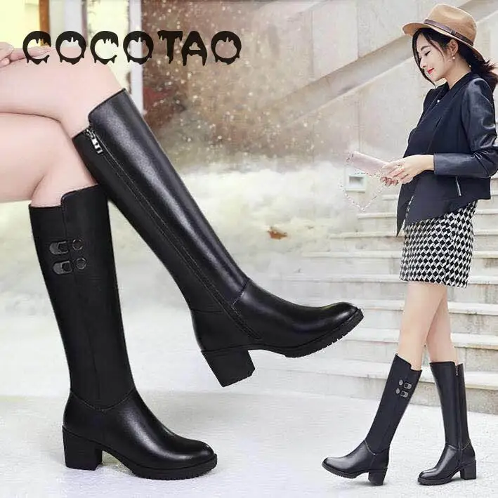 

The New Winter 2019 Warm Boots For Women's Shoes With Non-slip Round Head Thick High To Keep Female Boots With Heels