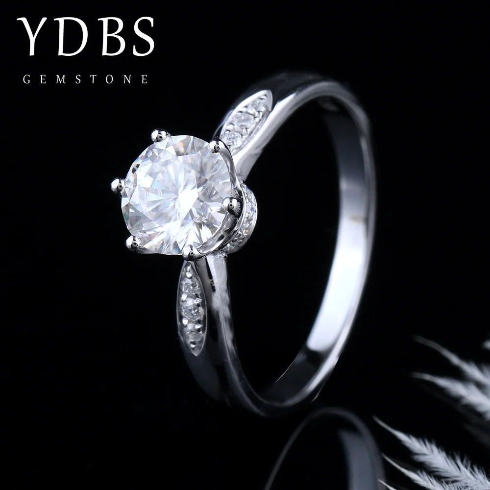 

YDBS D color Moissanite Ring 1ct 6.5mm Round Brilliant Cut Moissanite Ring Diamond Ring 14k white Gold