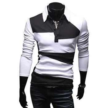 

ZOGAA Casual Polo Shirts Men Clothing Men's Striped Patchwork Long Sleeve Tops Slim Turn-down Collar Polo Para Camisa Masculino