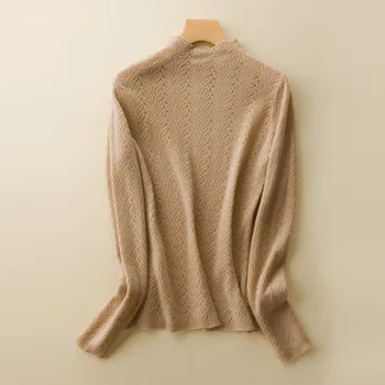 

Textured Jacquard Wool Sweater Women Knitted Eyelet Pullovers Autumn 2020