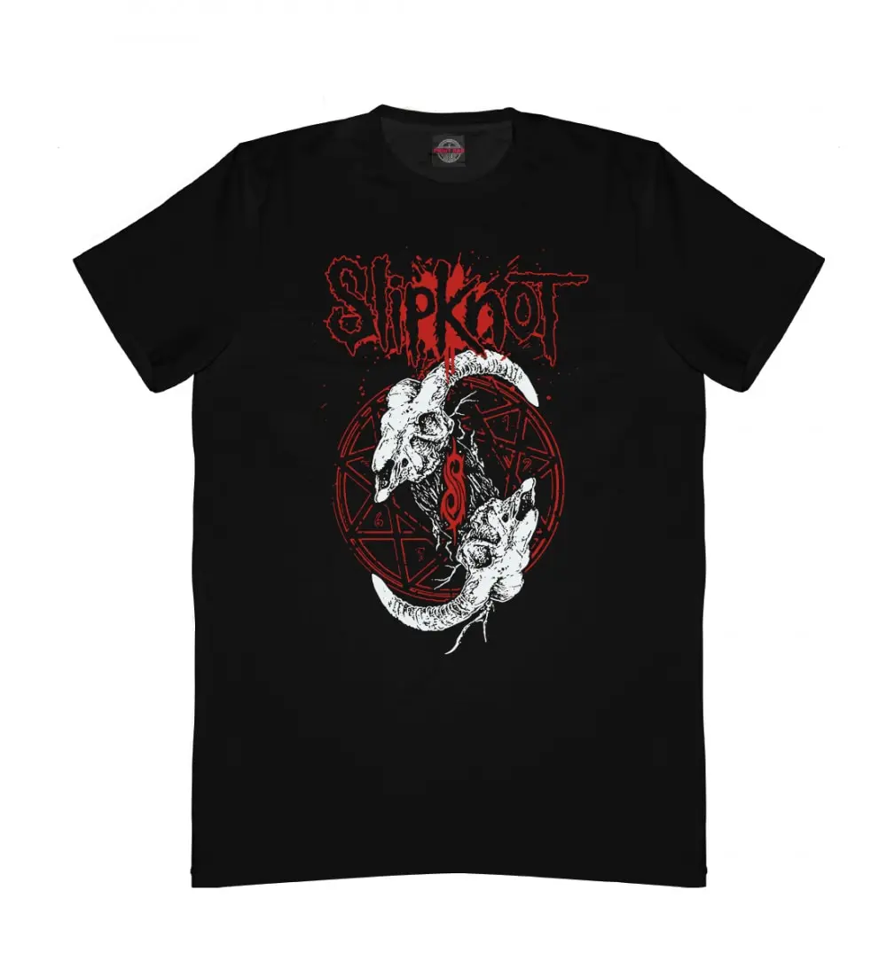T-shirt cotton men's printed Slipknot top short sleeve black cool merch gift clothes want print bar | Мужская одежда