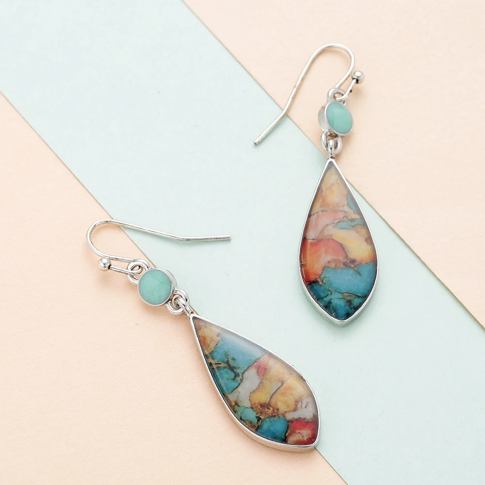 Винтажные серебряные висячие серьги с крючком, модные богемные цветные длинные висячие серьги из смолы для женщин, новые ювелирные изделия, подарки