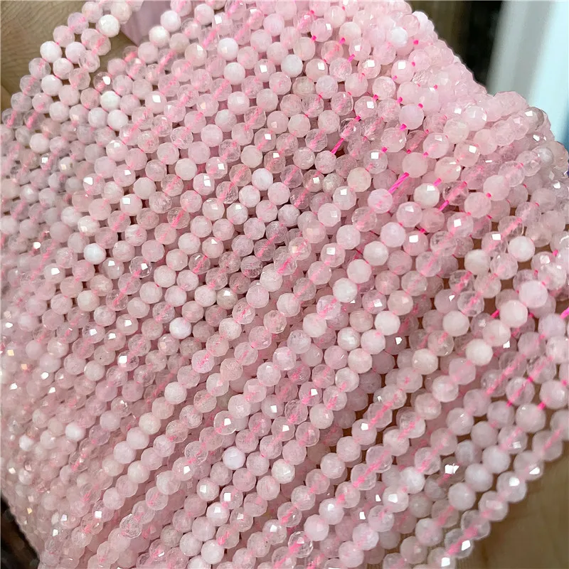 Natural Stone Faceted Small 2 3 4 mm Beads Pink Opal Morgan Loose Spacer Quartz Crystal Beads Jewelry Making Necklace Bracelets natural stone beads