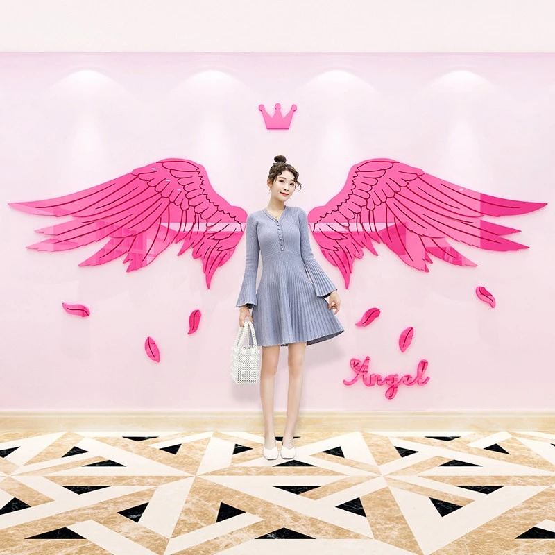 Angel Wings Acrylic 3d Mirror Wall Sticker Living Room Bedroom Wall Shop Window Festival Decoration Stickers Home Decor Wall Stickers Aliexpress