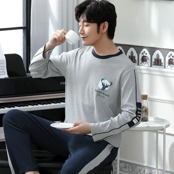 

Autumn Plus Size 3XL Pajamas Men Sleepwear Mens Cotton Pajama Set Long Sleeve Nightwear Home Male Winter for Sleeping Loungewear