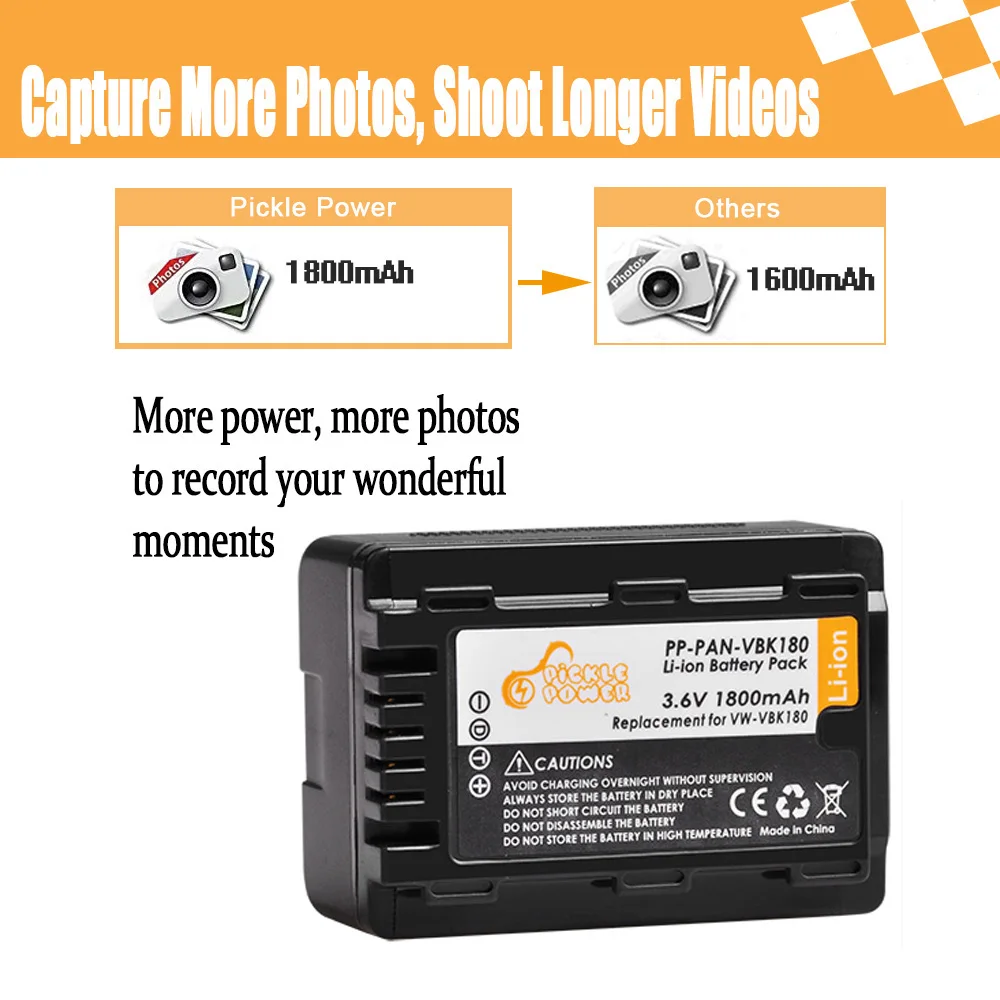 Bateria + Carregador para Panasonic V100k Hdc-hs60 Sd60 Hs60k Sd66 Hs80 Sd80 Hs80k Sdr-h85 Tm45. Lcd Hc-v10k Vbk180 Vw-vbk180 V100 - Image 2