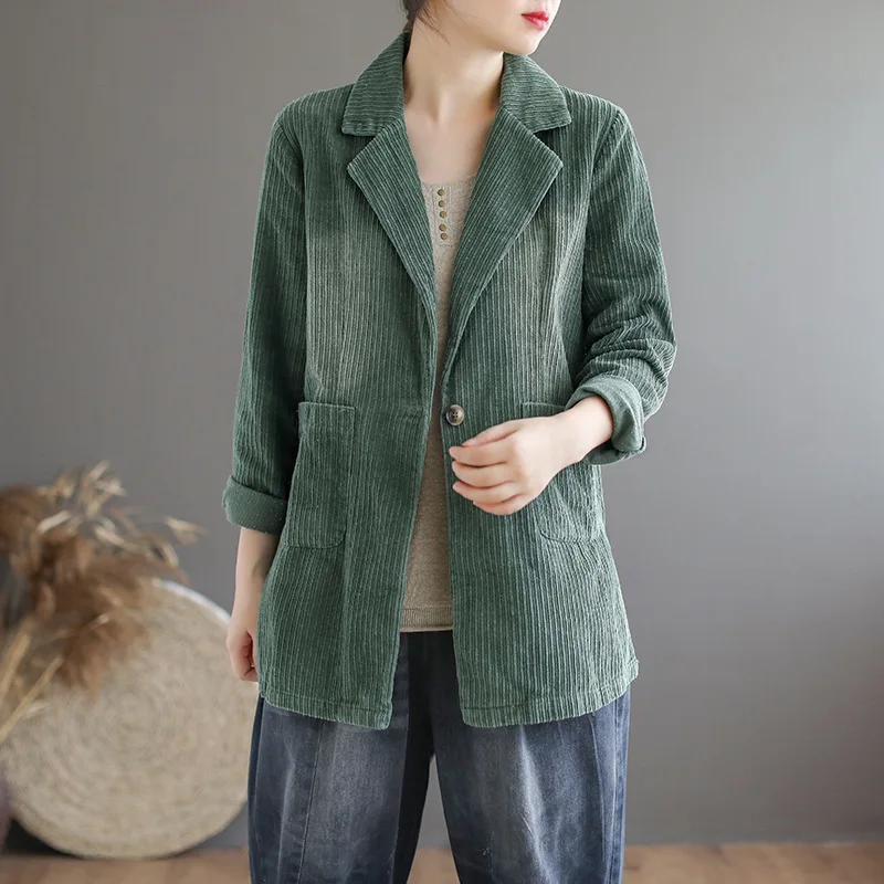 jacket Осенняя Вельветовая куртка для женщин, весенний и осенний свободный вельветовый костюм, повседневное женское длинное пальто, комбинированные куртки z3 - Цвет: jacket