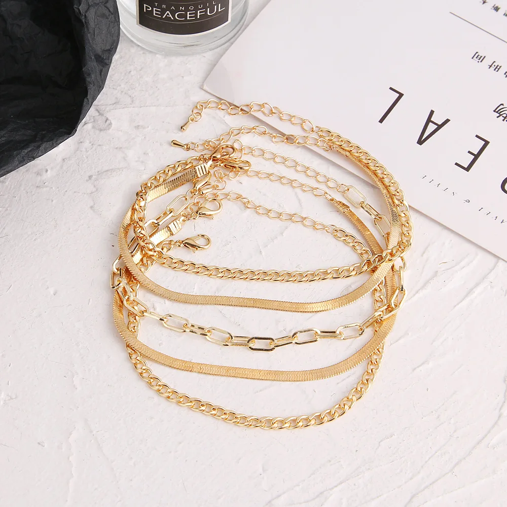 DIEZI New Vintage Simple Gold Color Snake Link Chain Anklets Women Girls Bohemian Leg Ankle Anklet Bracelet Beach Jewelry