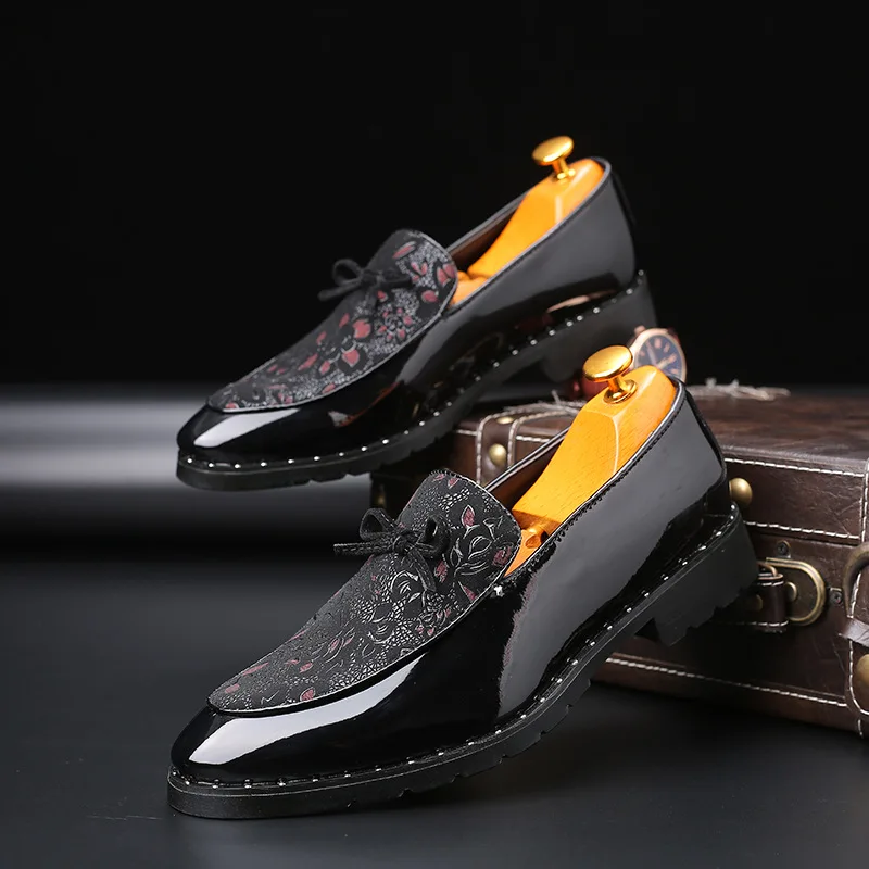 

Men Leather Shoes Black Sequined Leather Oxfords Slip On Pointed Toe Men Shoes Dress Formal Business Shoes Wedding Party