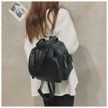

New Hot Sale Women Fashion Multi-function Shoulder Satchel Backpack Retro PU Leather Black Khaki Ladies Stylish Backpack